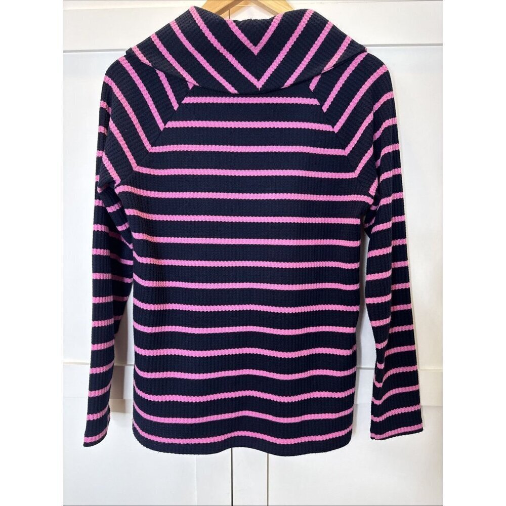 Talbots Sweater M Navy Pink Stripe Waffle Knit Cowl Neck Pullover Casual Top - Picture 5 of 7